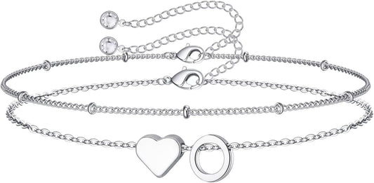 M MOOHAM Christmas Gifts for Grandkids Teens Girls -14K-Gold-Plated Heart Initial Bracelets for Women Girl Dainty Gold Bracelets Birthday Gift Stocking Stuffers for Women Teenage Girls Kids Gifts