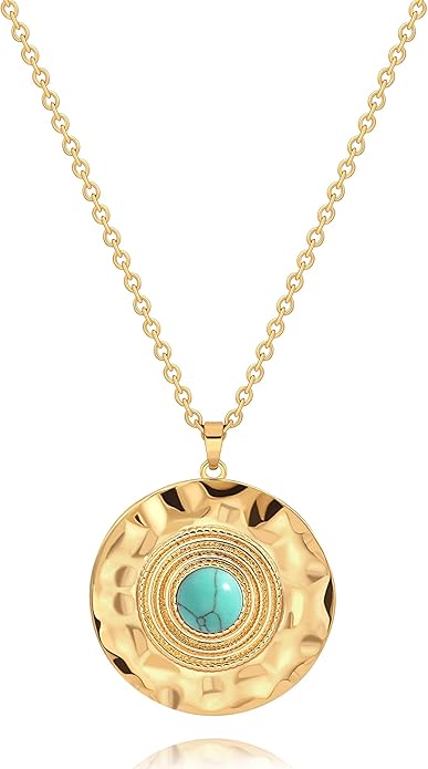 CANEVINKA 18K Gold Plate Coin Pendant Necklace for Women Dainty Compass Sunflower Necklaces Personalized Chain Layered Jewelry