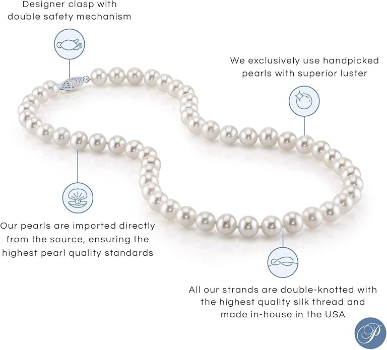 The Pearl Source 14K Gold AAA Quality Round White Freshwater Cultured Pearl Necklace for Women in 20" Matinee Length
