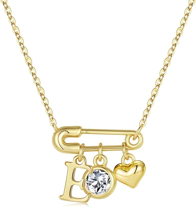 MONOOC Christmas Gifts for Women Girls - 14K-Gold-Plated Dainty Paperclip Heart Initial Necklace Birthstone Necklace Jewelry Birthday Gifts for Women Her Mom Friend Wife Sister