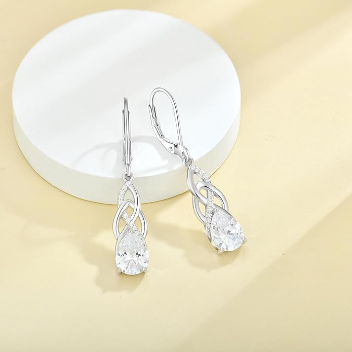 JO WISDOM Women Celtic Knot Infinity Dangle Earrings for Women Sterling Silver 7 * 9mm Birthstone Irish Twisting Drop Earrings Jewelry for Women