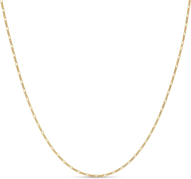 KEZEF Sterling Silver 1.5mm Figaro Chain Necklace for Women - 925 Italian Diamond Cut Chain, Available in Silver, 18K Yellow Gold, Rose Gold, 16-30 Inches