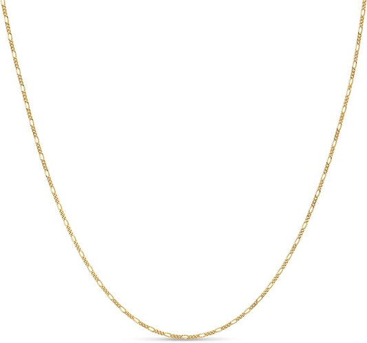 KEZEF Sterling Silver 1.5mm Figaro Chain Necklace for Women - 925 Italian Diamond Cut Chain, Available in Silver, 18K Yellow Gold, Rose Gold, 16-30 Inches