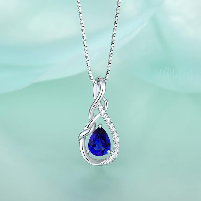 STARCHENIE 925 Sterling Silver Necklace Dangle Earrings for Women Infinity Twisted Teardrop Pendant September Birthstone Created Sapphire Jewelry Set