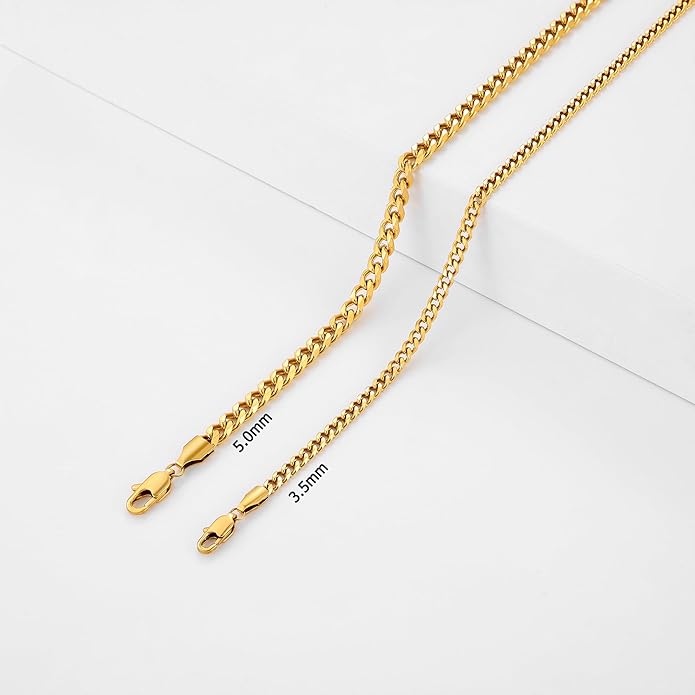 sovesi 3.5/5mm Cuban Link Chain Necklace for Men, Silver Tone/Black/14K Gold Plated Stainless Steel Necklace Chain, Mens Chain 16-28 Inch Jewelry Gift