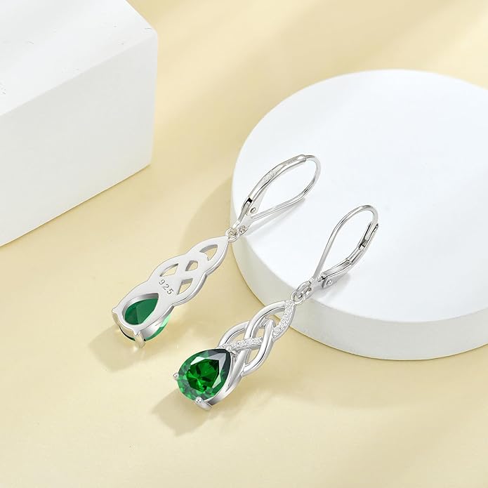 JO WISDOM Women Celtic Knot Infinity Dangle Earrings for Women Sterling Silver 7 * 9mm Birthstone Irish Twisting Drop Earrings Jewelry for Women