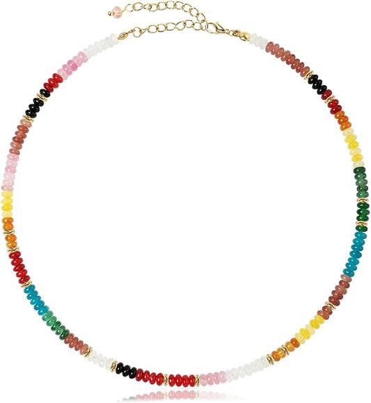 AGOT Beaded Gemstone Necklace for Women: Boho Bead Choker Natural Stone Necklaces - Handmade Jewelry for Summer Beach