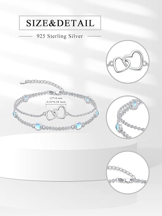 Dorunmo Heart Birthstone Bracelet Anklet for Women 925 Sterling Silver Birthday Jewelry Gifts for Women Wife