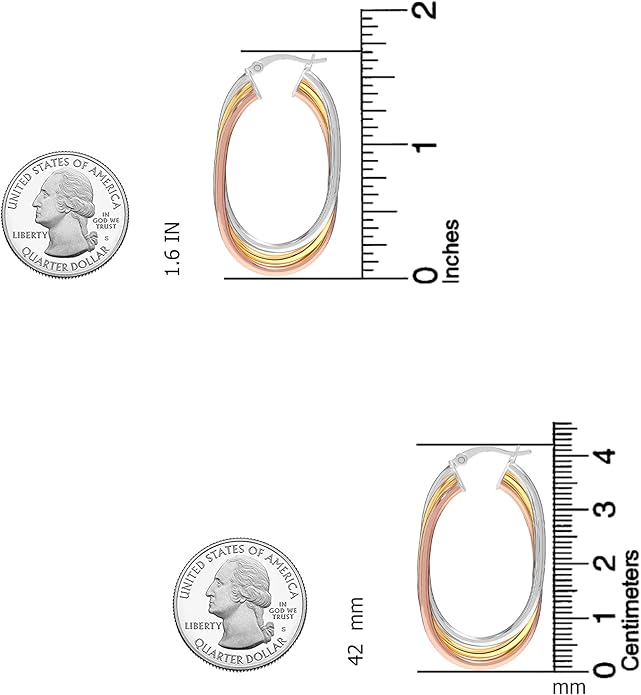LeCalla 925 Sterling Silver Chunky Hoop Earrings | 14K Two-Tone Three-Tone Hoop Earrings | Intertwining Oval Shape Polished Twisted Hoop Earrings for Women