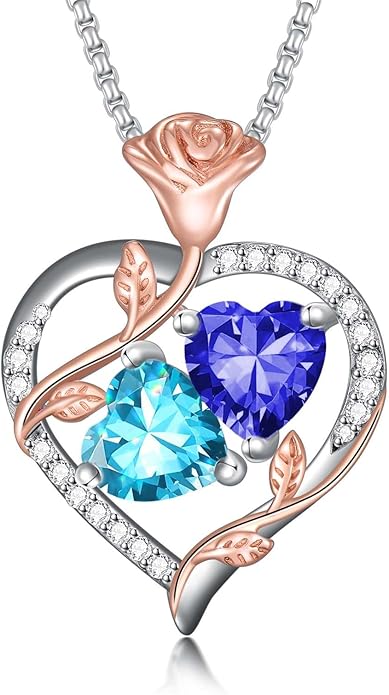 Christmas Gifts for Women Rose Heart Birthstone Pendant Necklace I Love You Forever Jewelry Valentine Mothers Day Birthday Gifts for Women Her Wife Girlfriend