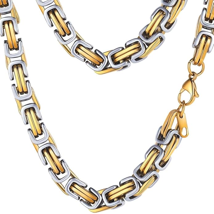 PROSTEEL 4MM/6MM/8MM Stainless Steel Necklace for Men Women, Stylish and Cool, Byzantine Chain Black Gold Silver Tone, 18-30 Inches, Come Gift Box