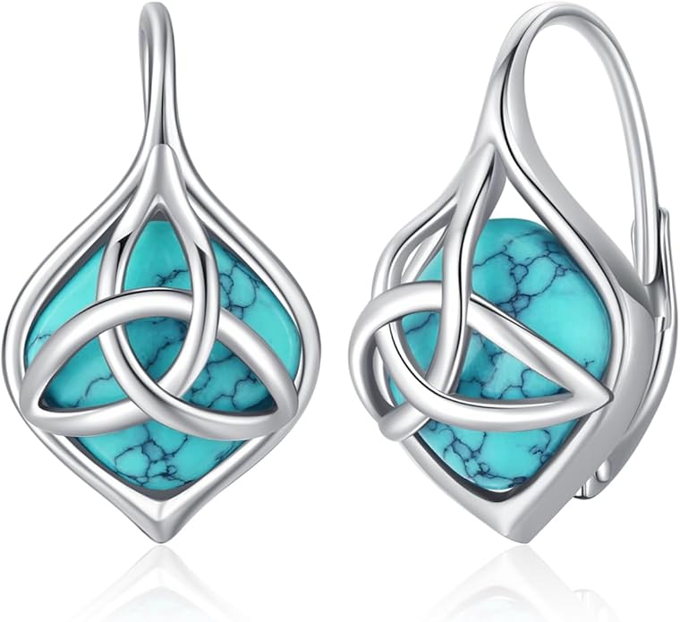 BDL Genuine Turquoise Jewelry for Women, Sterling Silver Earrings and Necklaces for Women, Leverback Dangle Drop Earrings Jewelry…