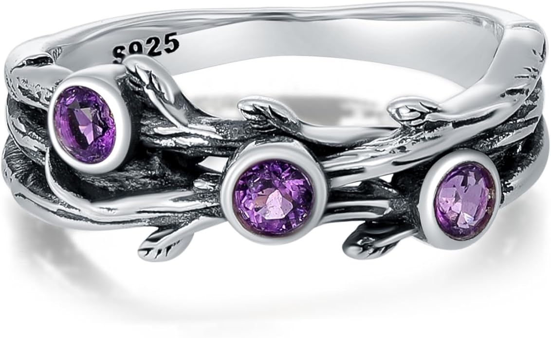 Amethyst Vine Wrap Ring Sterling Silver Vintage Three Purple Amethyst Statement Rings February Birthstone Gift for Her