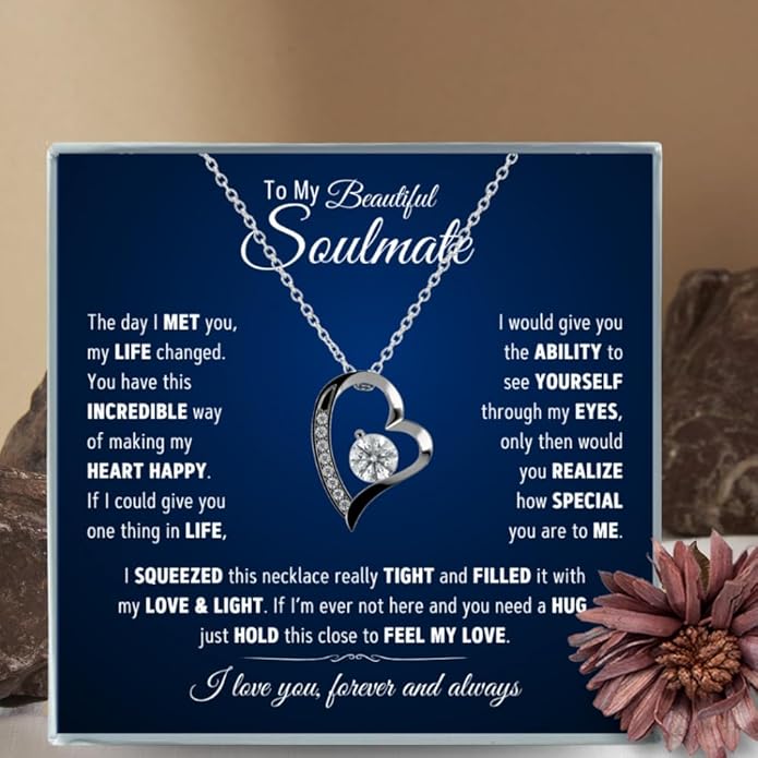 To My Soulmate Necklace For Women, Soul Mate Jewelry for Women, Future Wife Gifts, To My Wife Necklace from Husband, Gifts for Girlfriend, Pendant With Message Card