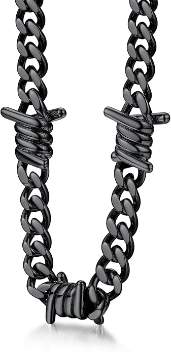 Bestyle Barbed Wire Necklace 5/7/9/12mm Mens Chain Necklaces Hip-hop Punk Gothic Stainless Steel Chain Heavy Thick Cuban Link Chain for Men Women, Length 16/18/20 Inch