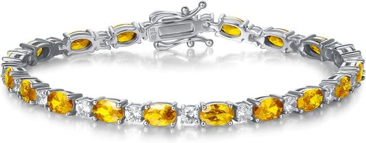 FANCIME Birthstone Bracelets Sterling Silver Tennis Bracelets Charm Fine Jewelry Birthday Gifts for Women 7"