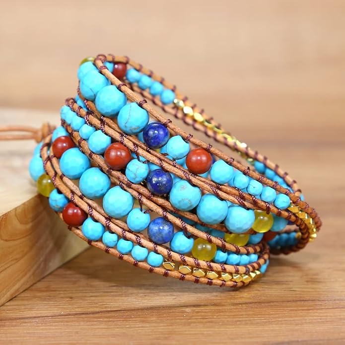 ZOSOJONA Boho Wrap Bead Bracelet for Women - Handmade Adjustable Natural Stone Beaded Bracelets Rope Yoga Healing Bracelet Bangle Hippie Jewelry