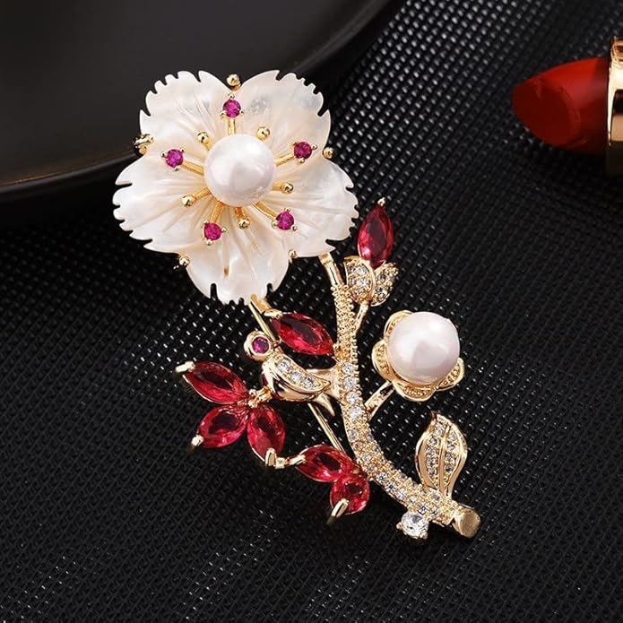 Fashion Flower Brooches for Women Rhinestone Flower Brooches Pins 18k Gold Plated Lapel Pins Jewelry for Girlfriend Wife