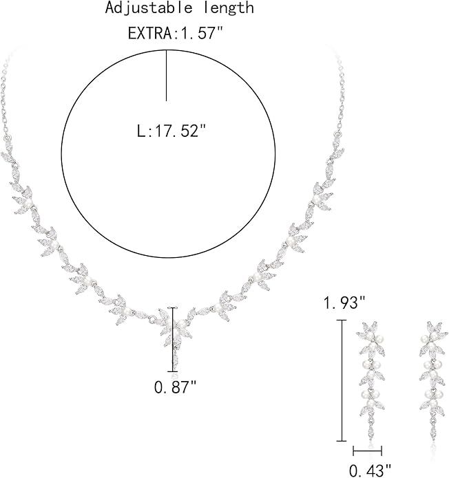 EleQueen Women's Simulated Pearl Wedding Jewelry Set, Cubic Zirconia Marquise Floral Bridal Necklace Earrings Bracelet Sets
