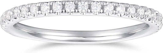 DeMoise 14K Gold 2mm Moissanite Wedding Ring 2mm Half Eternity Band Ring 14K Gold Moissanite Stackable Ring for Women