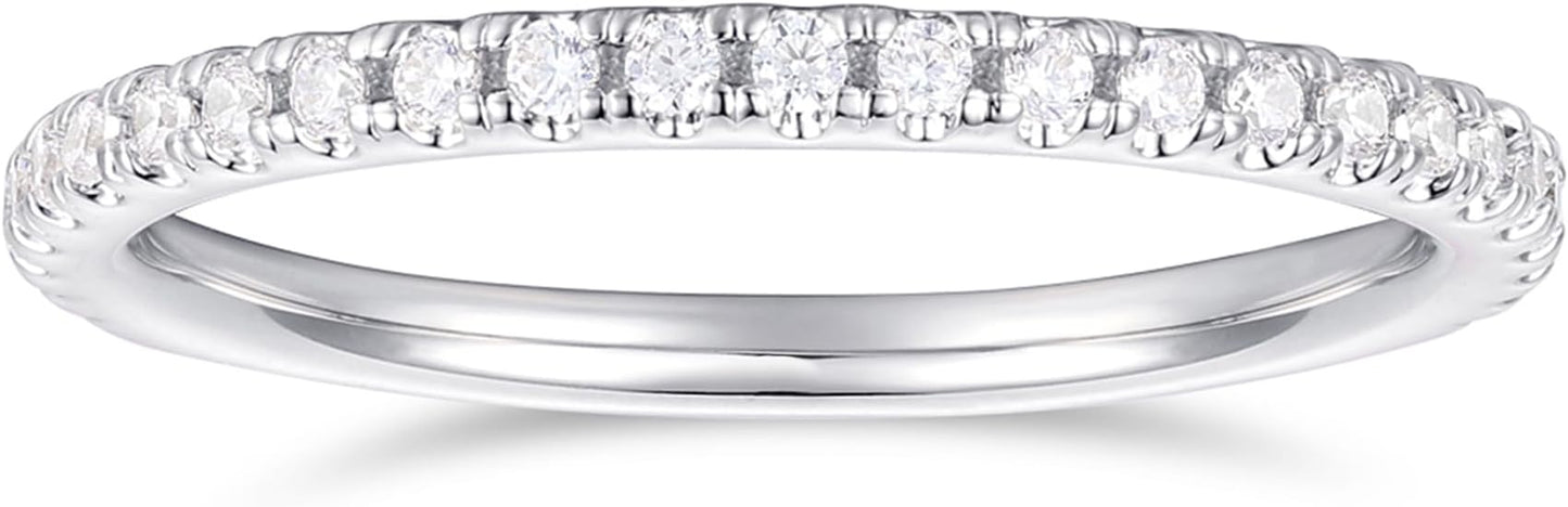DeMoise 14K Gold 2mm Moissanite Wedding Ring 2mm Half Eternity Band Ring 14K Gold Moissanite Stackable Ring for Women