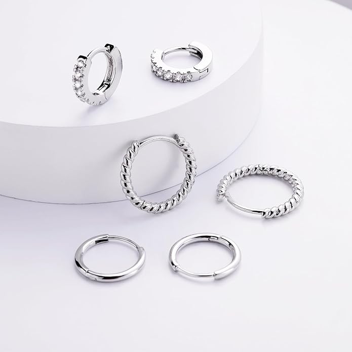 micuco 3 Pairs Small Hoop Earrings Set for Women, 14K Gold Plated Huggie Hoop Earrings for Men, Tiny Cartilage Hypoallergenic Earring Set