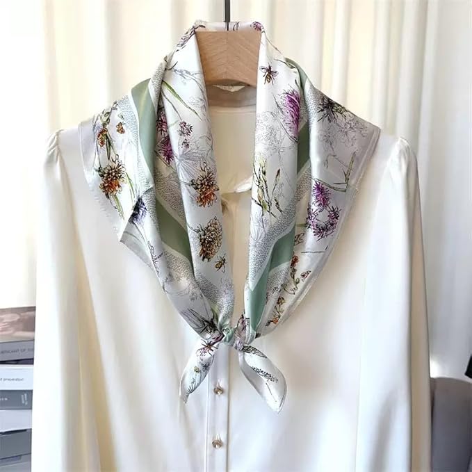 ANDANTINO 100% Mulberry Silk Square Scarf for Hair-25.6" X25.6'' Women Men Natural Silk Neckerchief Digital Printed Headscarf