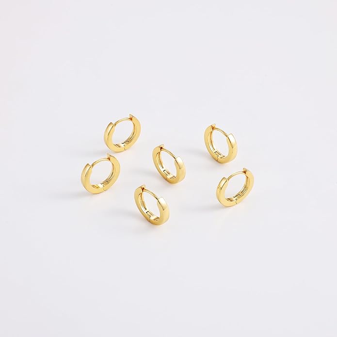 Gacimy 3 Pairs Small Gold Huggie Hoop Earrings Set, 14K Gold Plated Hypoallergenic Huggies for Women, Multiple Piercings