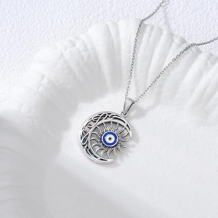 Evil Eye Necklace 925 Sterling Silver Nazar Eye Pendant Necklace Protection Amulet Jewelry Gifts for Women Men