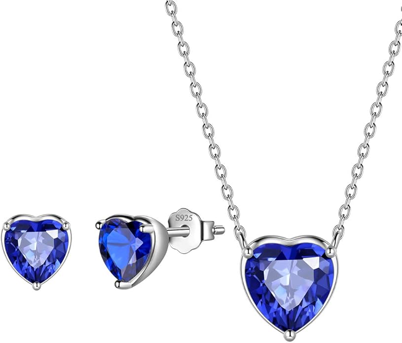 Aurora Tears 925 Sterling Silver 12 Birthstone Hearts Jewelry Women Crystal Wedding/Engagement/Bridal Heart Necklace/Earring/Ring/Bracelet Sets Jewellery