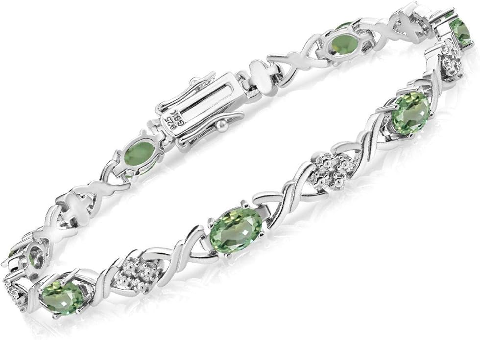 Gem Stone King 2-4 Cttw Infinity Link Gemstone Birthstone Tennis Bracelet for Women | 925 Sterling Silver | Oval 6X4MM | 7 Inch with Secure Clasp | Fine Jewelry for Her Mom Wife Anniversary
