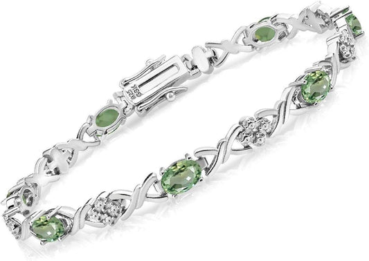 Gem Stone King 2-4 Cttw Infinity Link Gemstone Birthstone Tennis Bracelet for Women | 925 Sterling Silver | Oval 6X4MM | 7 Inch with Secure Clasp | Fine Jewelry for Her Mom Wife Anniversary
