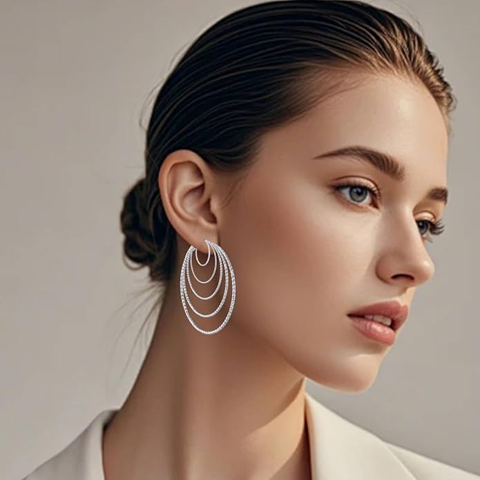 5/10 Pairs Stainless Steel Hoop Earrings for Women Hypoallergenic Large Small 14K Gold Plated Starry Sky Filigree Hoops Silver Plated Hoop Earring Pack Lightweight Fashion Earrings Set