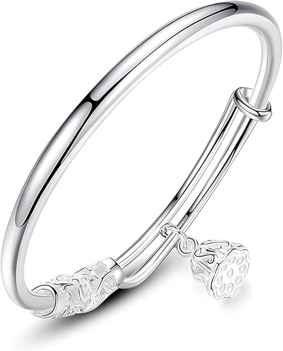 S925 Silver Bangle Bracelet for Women, Elegant Women‘s Sterling Silver Bracelet Bangle Adjustable 6.4-7.8 inches Small Size