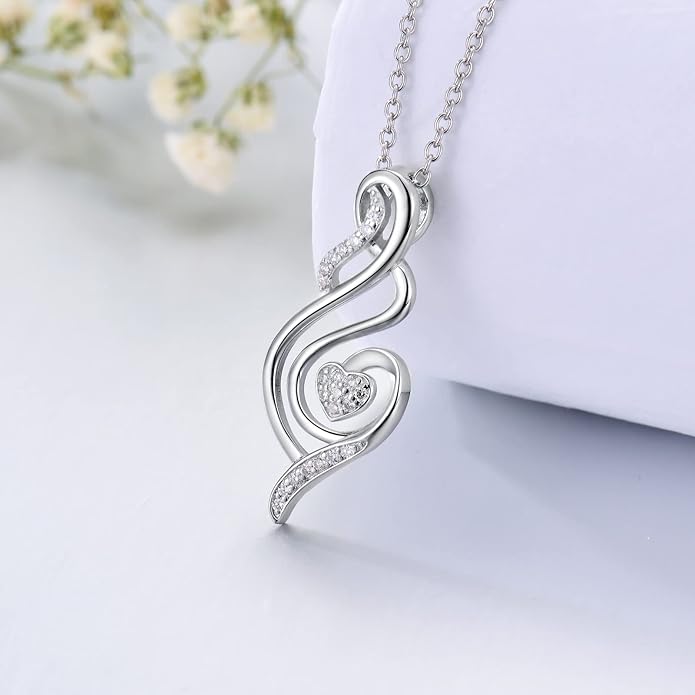 ZBA Natural Diamond Infinity Necklace for Women, 14K White Gold Plated Sterling Silver Diamond Eternal inifnity Pendant Necklaces Jewelry, Birthday Christmas Gifts for Mom Her Wife(Color F-G/Clarity I1-I2)
