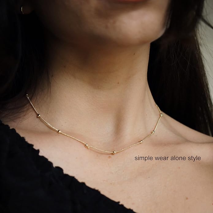 Freekiss Herringbone Necklace for Women,Dainty Gold Necklace,14k Gold Plated Snake,Gold Chain Choker Necklaces,Simple Gold Layered Necklaces,Gold Jewelry Gift for Women