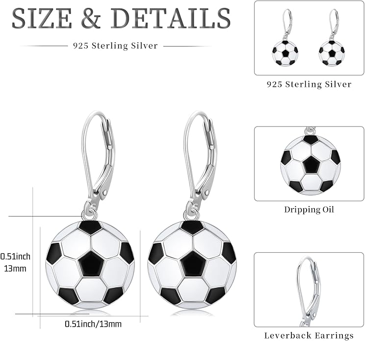 JUSTKIDSTOY 925 Sterling Silver Ball Earrings Sports Leverback Dangle Drop Earrings Jewelry Gifts for Women Girls