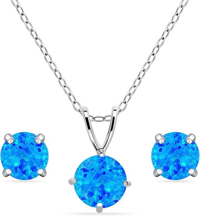 Jewelry Sets for Women, Necklace and Earring Sets for Women, Birthstone Jewelry, Genuine or Synthetic Gemstone, Round Solitaire, Pendant Necklace, Stud Earrings, Sterling Silver Jewelry or Gold Flash