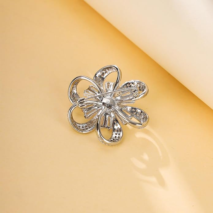 Jerler Sliver Crystal Brooch Pin Rhinestone Lapel Pin Jewelry for Women, Banquet Scarf Pearl Pins for Wedding Bridal Party