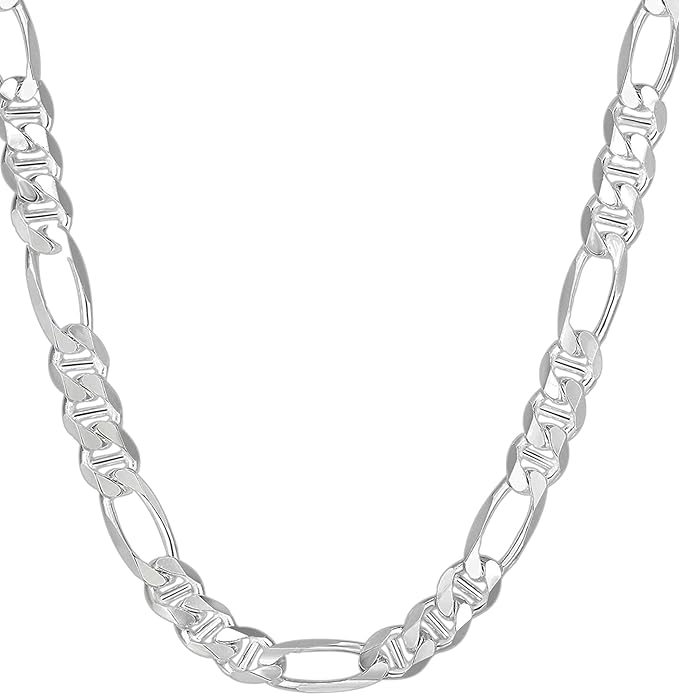 Savlano 925 Sterling Silver Italian Solid Figarucci Figaro Mariner Flat Link Chain Necklace For Men & Women - Made in Italy Comes Gift Box