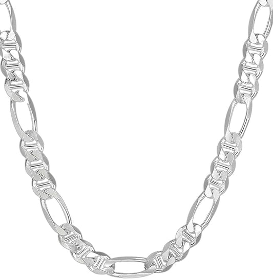Savlano 925 Sterling Silver Italian Solid Figarucci Figaro Mariner Flat Link Chain Necklace For Men & Women - Made in Italy Comes Gift Box