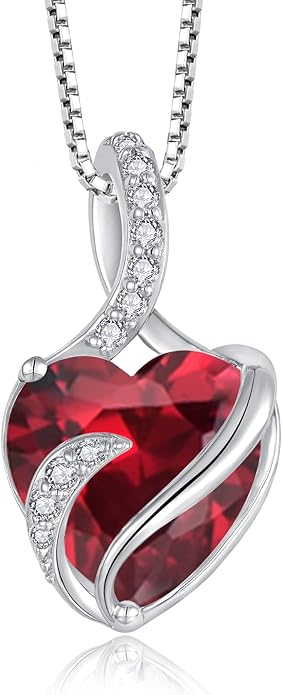 FJ Infinity Birthstone Necklace 925 Sterling Silver Love Heart Pendant Jewelry Gifts for Women