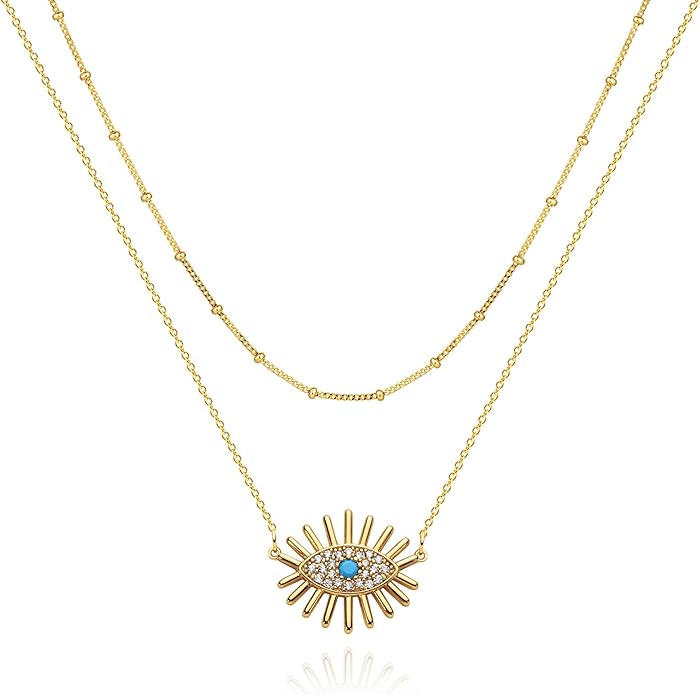 BENEIGE Gold Necklace for Women 14K Gold Plated Evil Eye Necklace Trendy Gold Pendant Necklace Jewelry For Women