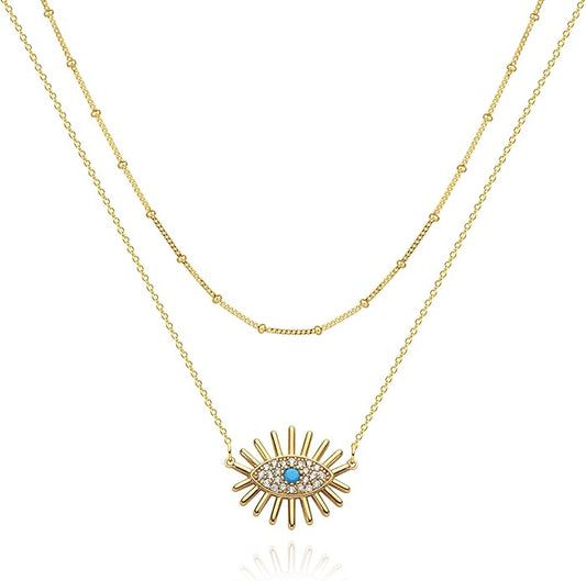 BENEIGE Gold Necklace for Women 14K Gold Plated Evil Eye Necklace Trendy Gold Pendant Necklace Jewelry For Women