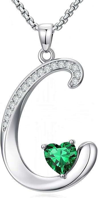 Christmas Gifts for Women Alphabet A to Z Initial Birthstone Pendant Necklaces for Women - 18k White Gold Plated Personalized Name Jewelry Valentine Mothers Day Birthday Gifts for Women Her Girlfriend