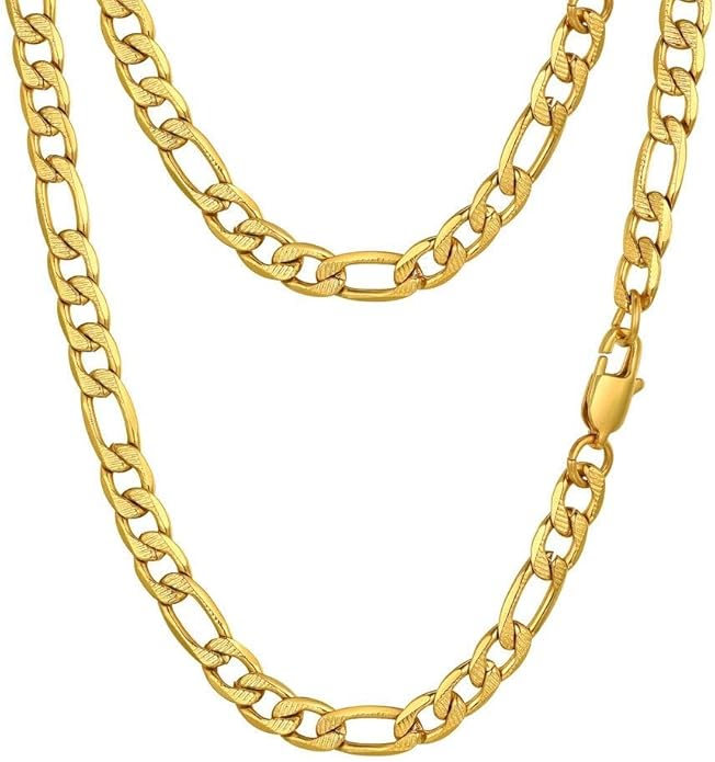 PROSTEEL 316L Stainless Steel Figaro Cuban Chain Necklace for Men, Black/18K Real Gold Plated, 4/5/6/7.5/9/10/13mm, 14inch-30inch, Come with Box