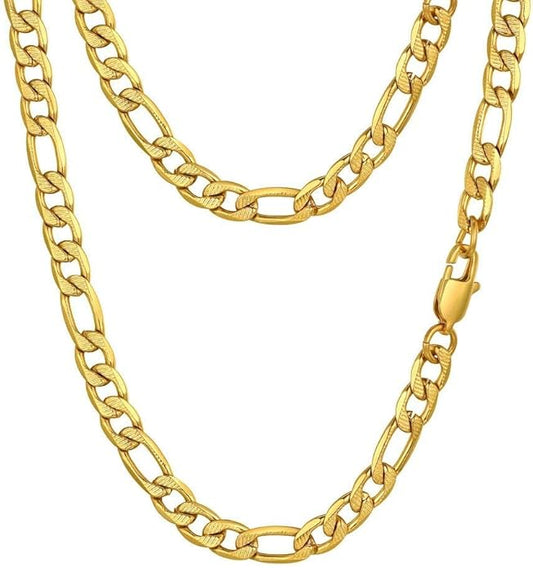 PROSTEEL 316L Stainless Steel Figaro Cuban Chain Necklace for Men, Black/18K Real Gold Plated, 4/5/6/7.5/9/10/13mm, 14inch-30inch, Come with Box
