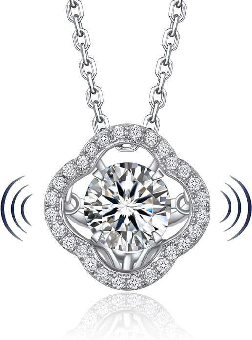 MomentWish Necklace for Women, Sparkling Gift for Her, 1Carat Moissanite Heart Pendent for Her, 925 Sterling Silver Dance Necklace for Anniversary Christmas Valentines
