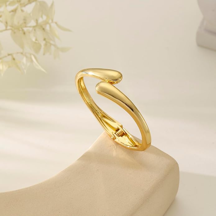 Bangle Bracelets for Women | 14K Gold Plated Trendy Wide Bracelets | Hinged Arm Cuff Bangles Chunky Bracelet for Women