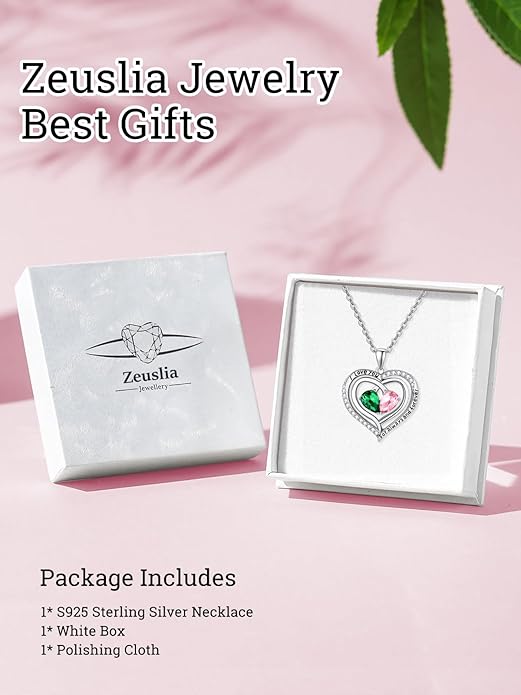 Zeuslia Double Birthstone Necklace Gifts for Wife - 925 Sterling Silver Sunflower/Rose/Crown Cross/Compass/Heart Pendant I Love You Necklace, Anniversary Birthday Gifts for Wife Girlfriend Mom Her